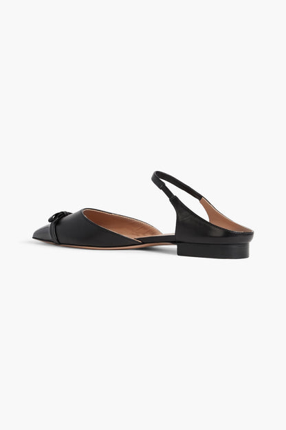 Malone Souliers Blythe 10 Bow-Detailed Leather Point-Toe Flats Black Women's