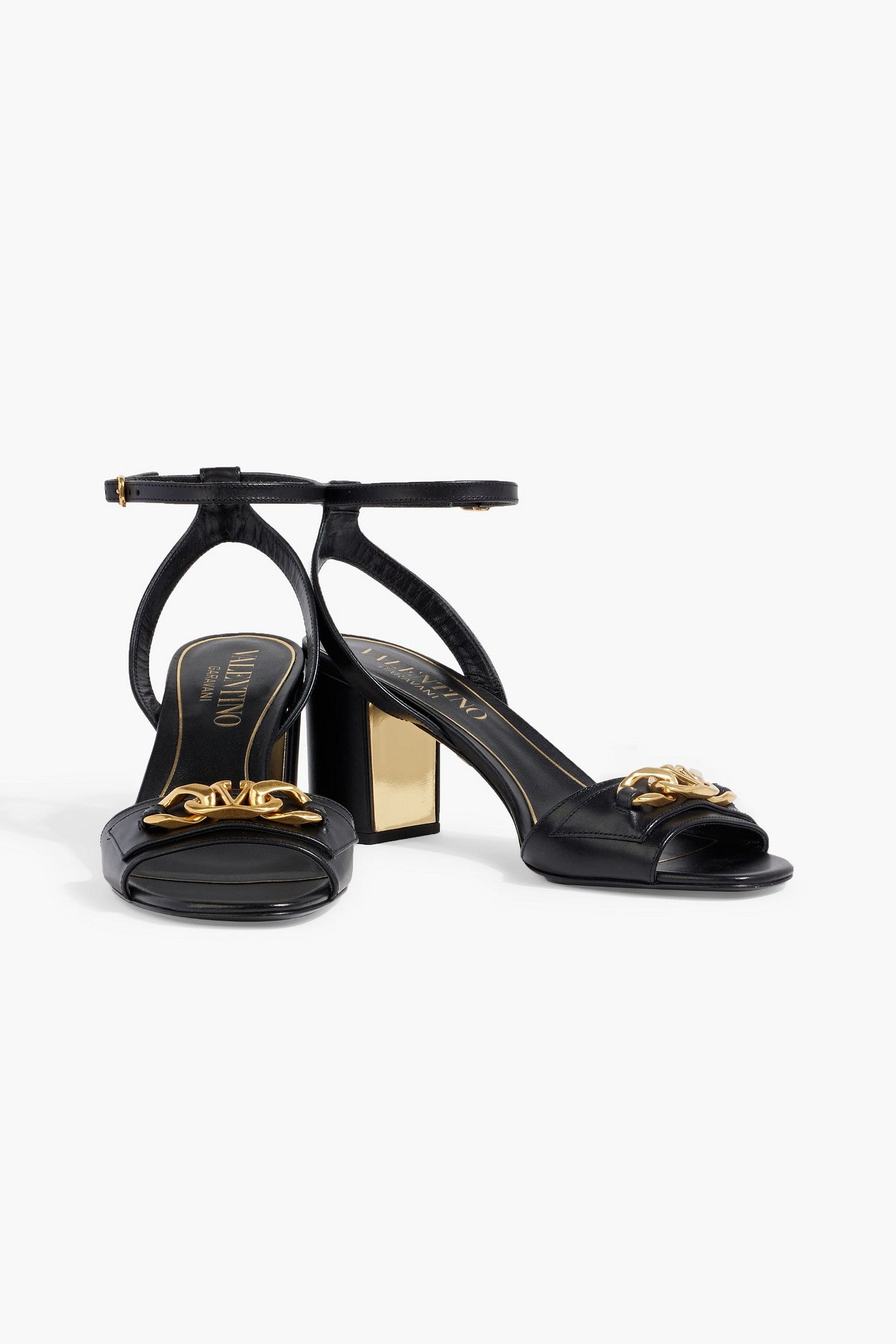 Valentino Garavani Vlogo Chain Leather Sandals Black Women's