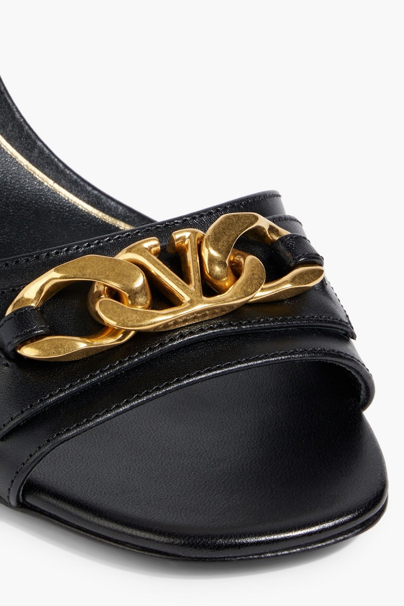 Valentino Garavani Vlogo Chain Leather Sandals Black Women's
