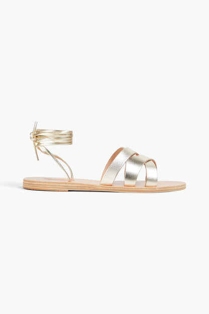 Ancient Greek Sandals Pisidia Metallic Leather Sandals Platinum Women's