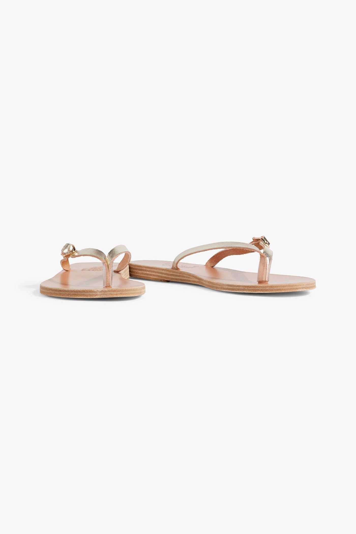 Ancient Greek Sandals Dihalo Buckled Metallic Leather Flip Flops Platinum Women's