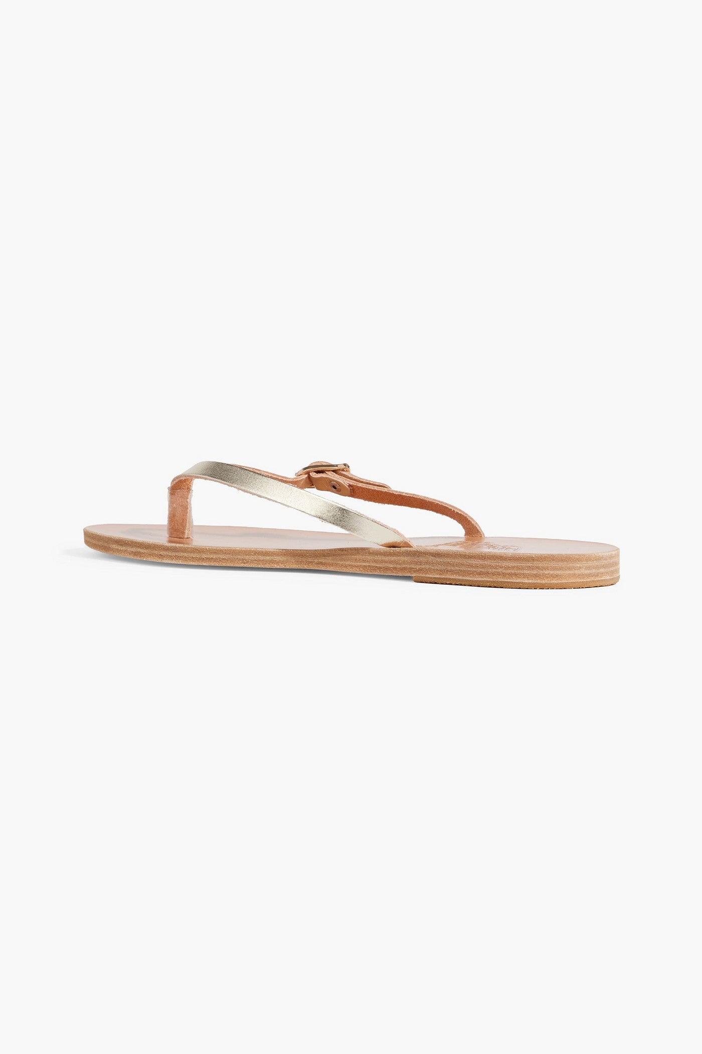 Ancient Greek Sandals Dihalo Buckled Metallic Leather Flip Flops Platinum Women's