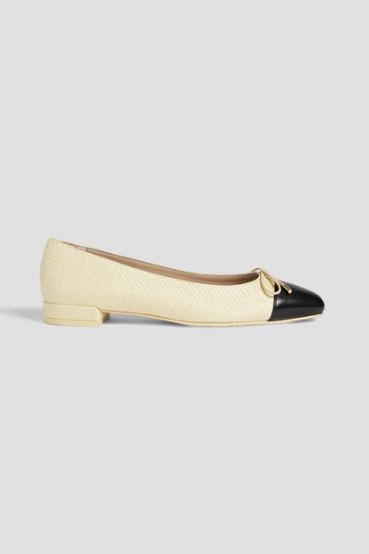 Stuart Weitzman Sleek Bow Raffia And Leather Ballet Flats Cream Women's