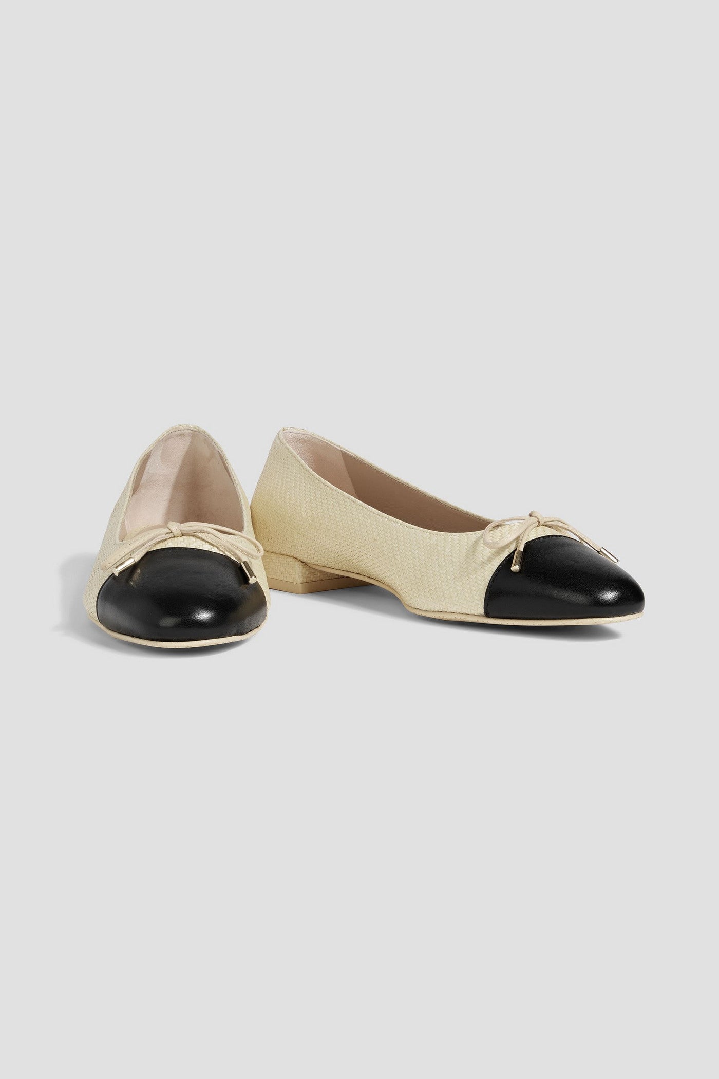 Stuart Weitzman Sleek Bow Raffia And Leather Ballet Flats Cream Women's