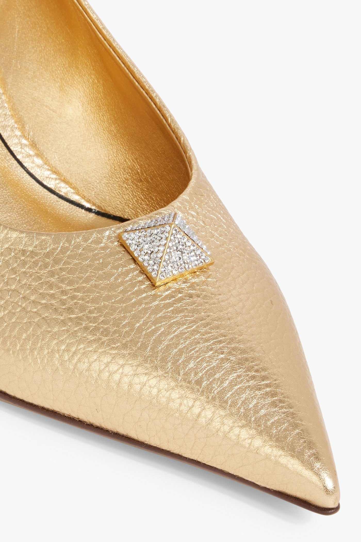 Valentino Garavani One Stud Metallic Pebbled-Leather Slingback Pumps Gold Women's