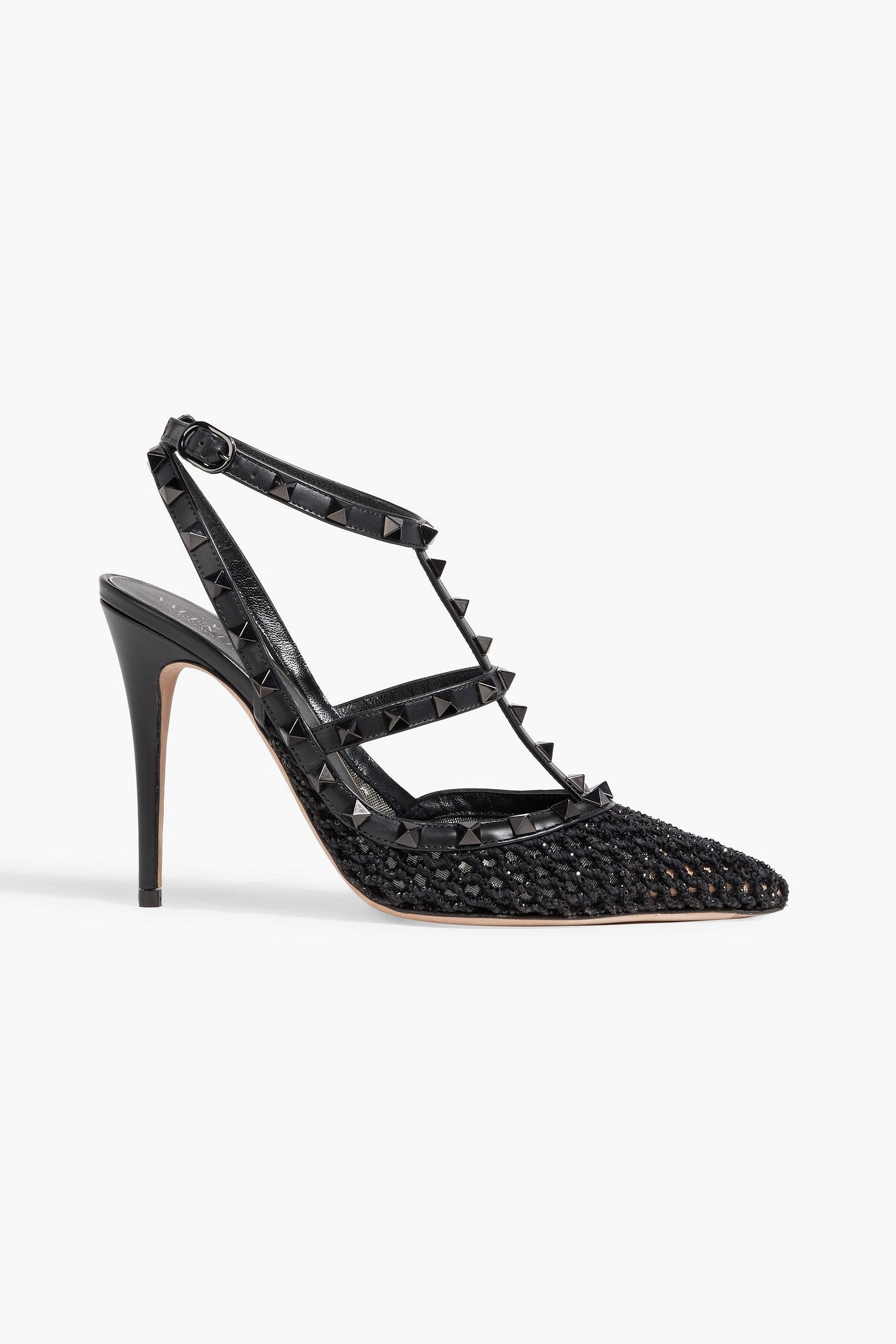 Valentino Garavani Rockstud Crochet And Leather Pumps Black Women's