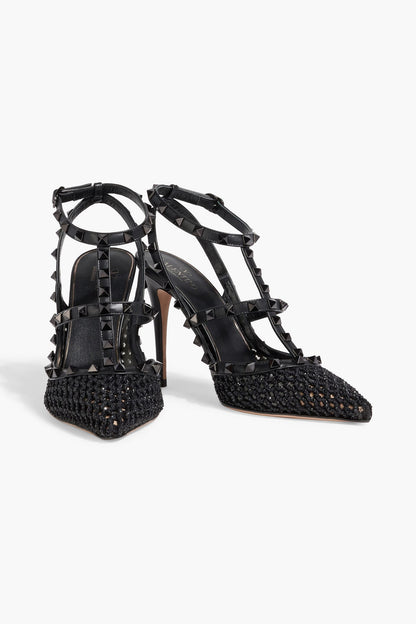 Valentino Garavani Rockstud Crochet And Leather Pumps Black Women's