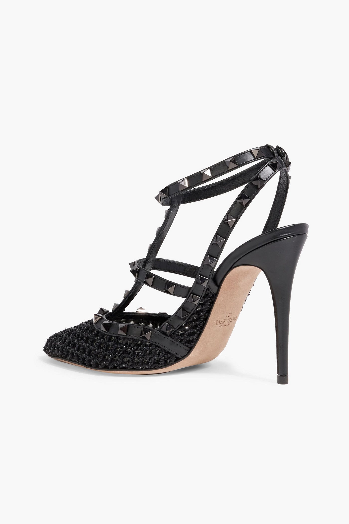Valentino Garavani Rockstud Crochet And Leather Pumps Black Women's
