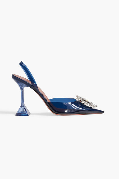 Amina Muaddi Begum Crystal-Embellished Pvc Slingback Pumps Navy Women's