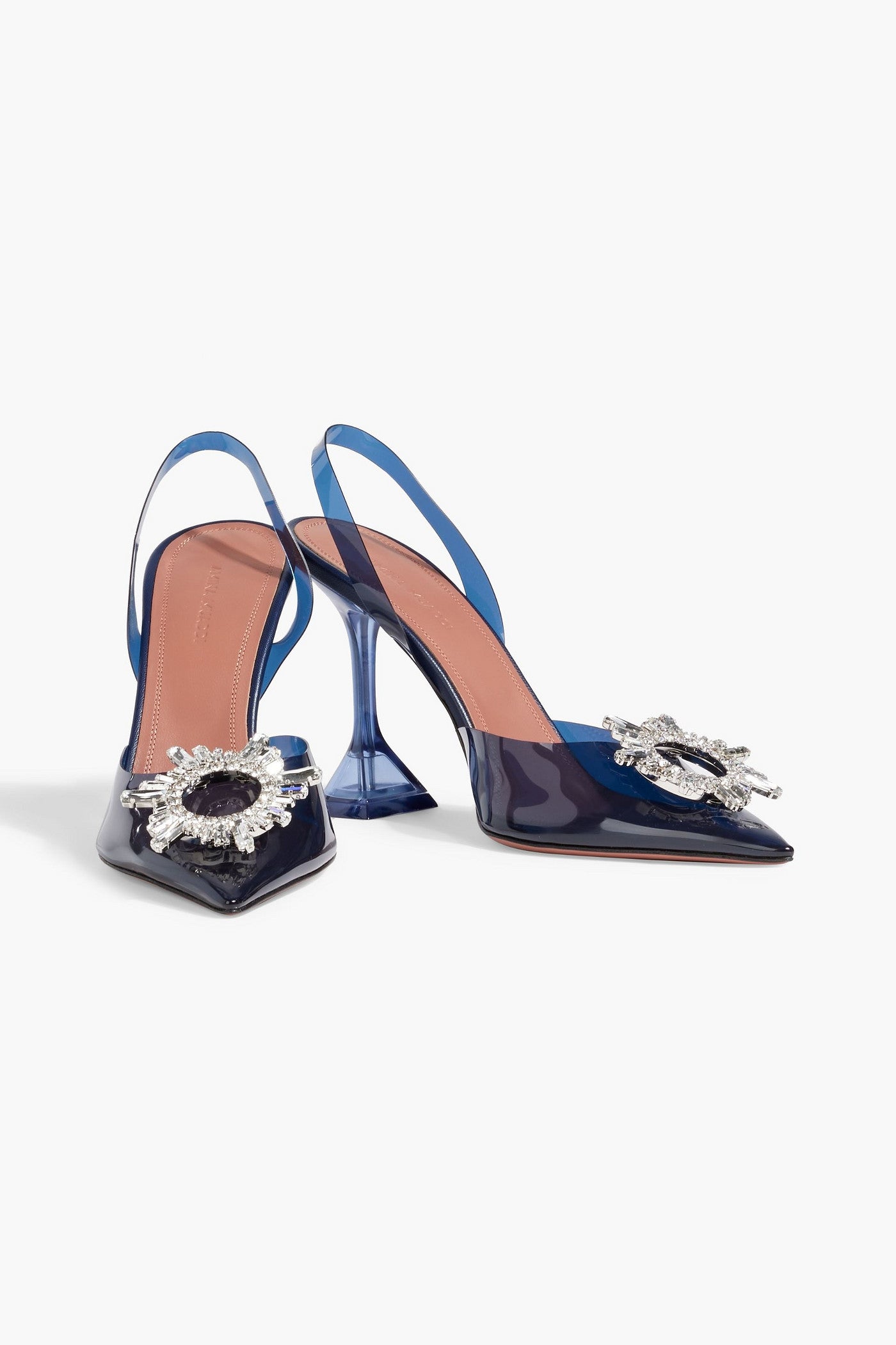Amina Muaddi Begum Crystal-Embellished Pvc Slingback Pumps Navy Women's