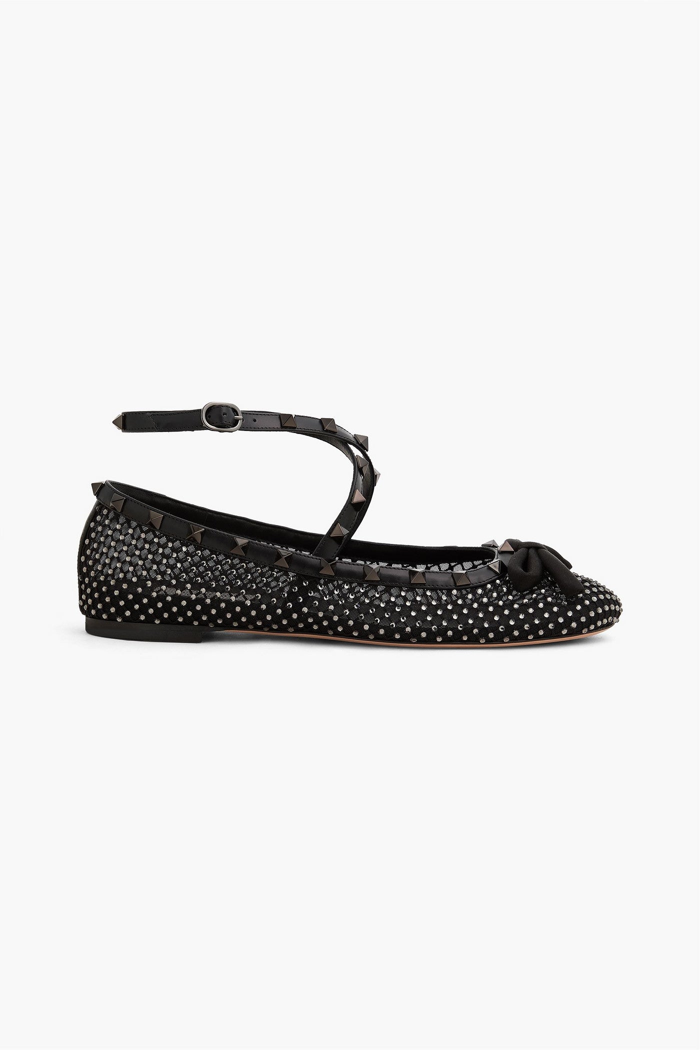 Valentino Garavani Rockstud Crystal-Embellished Mesh Ballet Flats Black Women's