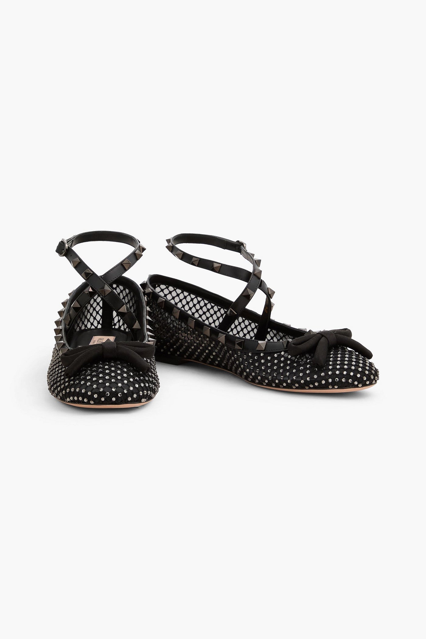 Valentino Garavani Rockstud Crystal-Embellished Mesh Ballet Flats Black Women's