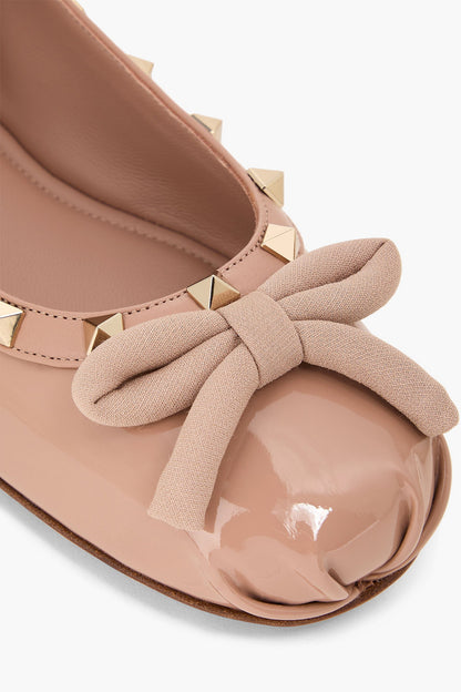 Valentino Garavani Rockstud Bow-Detailed Patent-Leather Ballet Flats Blush Women's