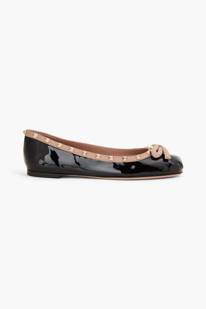 Valentino Garavani Rockstud Bow-Detailed Patent-Leather Ballet Flats Black Women's