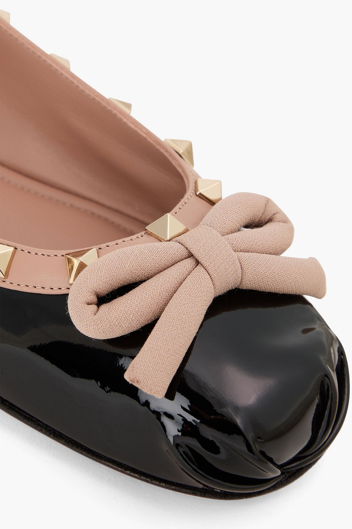Valentino Garavani Rockstud Bow-Detailed Patent-Leather Ballet Flats Black Women's
