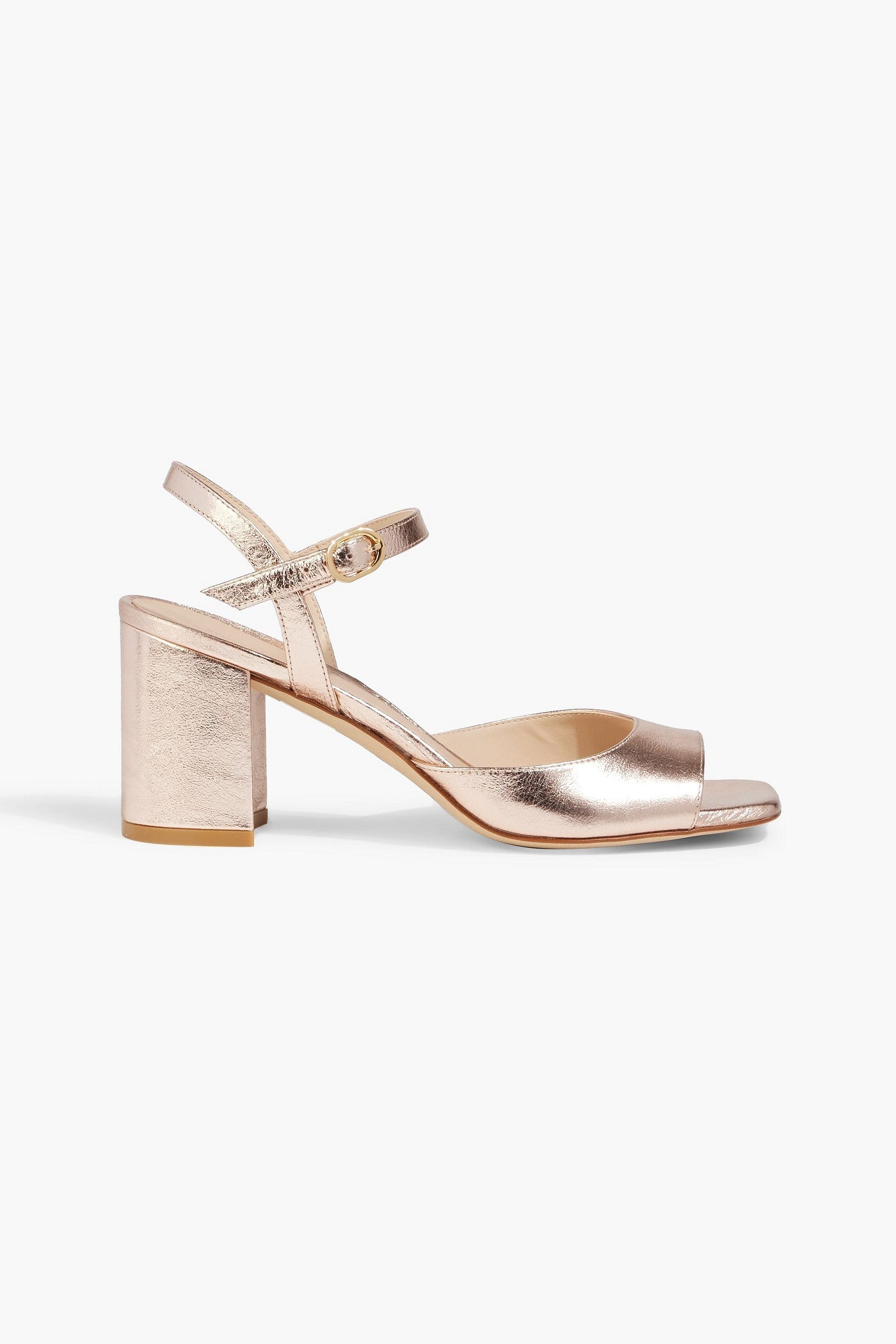 Stuart Weitzman Tia 75 Metallic Textured-Leather Sandals Rose Gold Women's