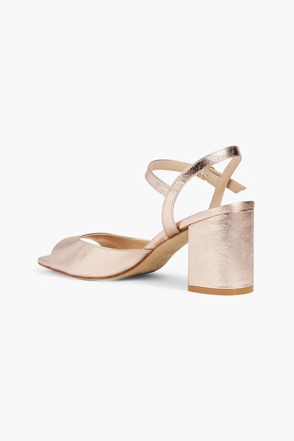 Stuart Weitzman Tia 75 Metallic Textured-Leather Sandals Rose Gold Women's