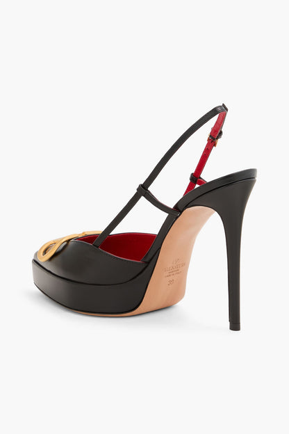 Valentino Garavani Vlogo Leather Platform Slingback Pumps Black Women's