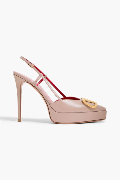 Valentino Garavani Vlogo Leather Platform Slingback Pumps Neutral Women's
