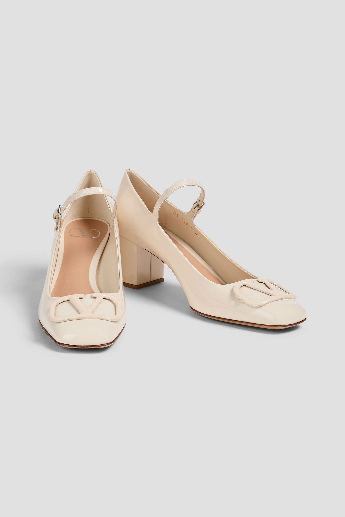 Valentino Garavani Vlogo Patent-Leather Mary Jane Pumps Ecru Women's
