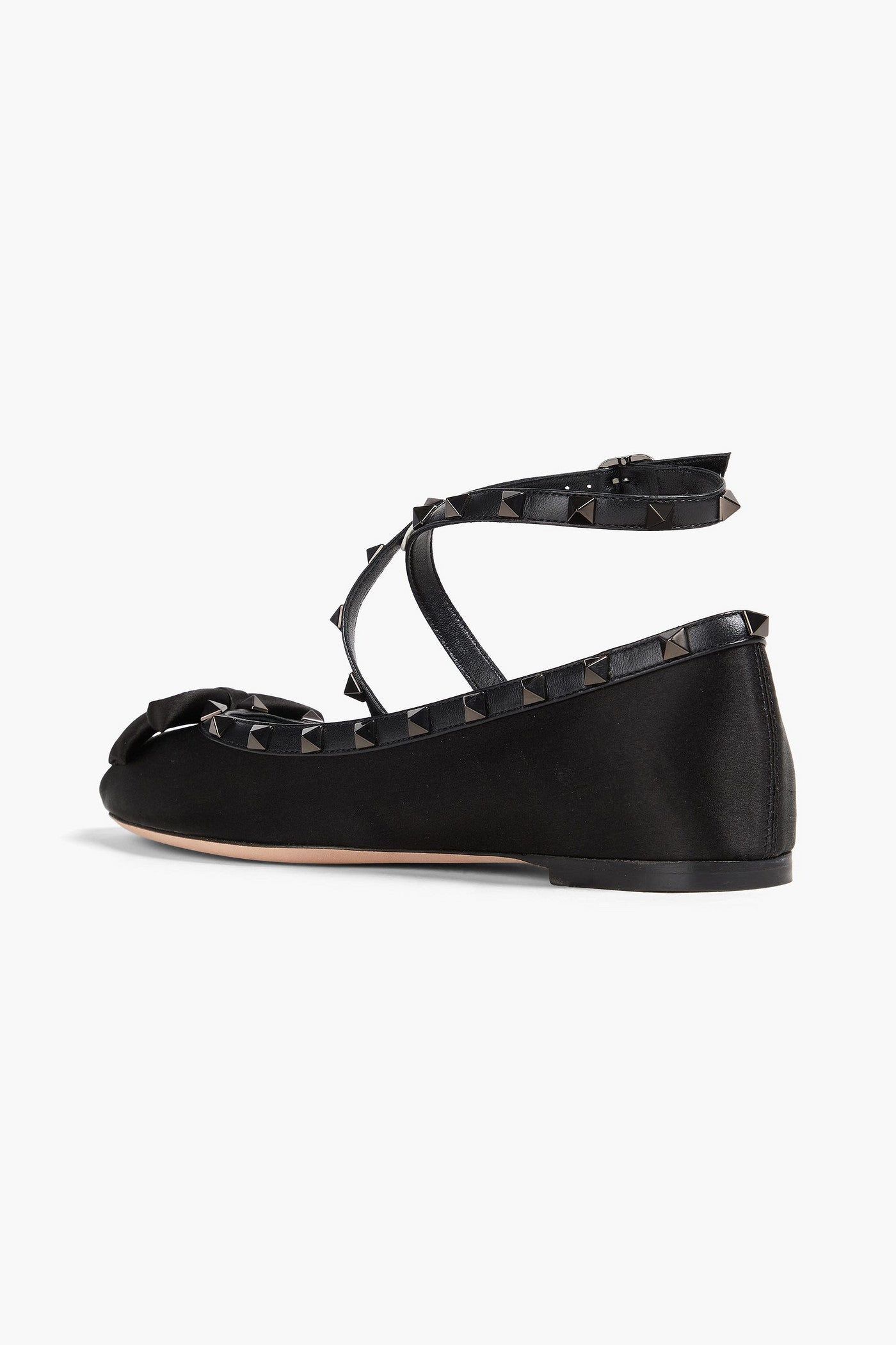 Valentino Garavani Rockstud Leather-Trimmed Satin Ballet Flats Black Women's