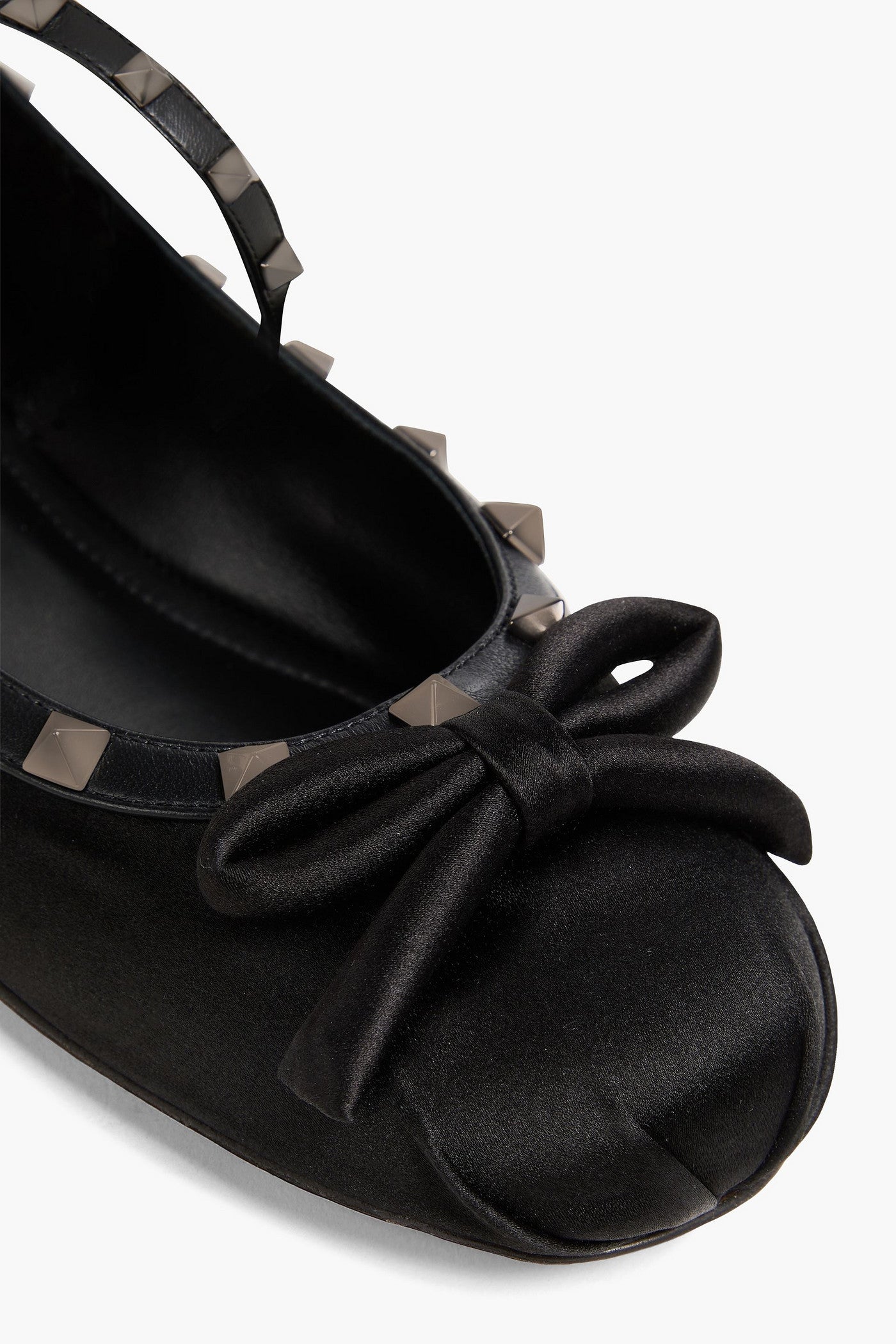 Valentino Garavani Rockstud Leather-Trimmed Satin Ballet Flats Black Women's
