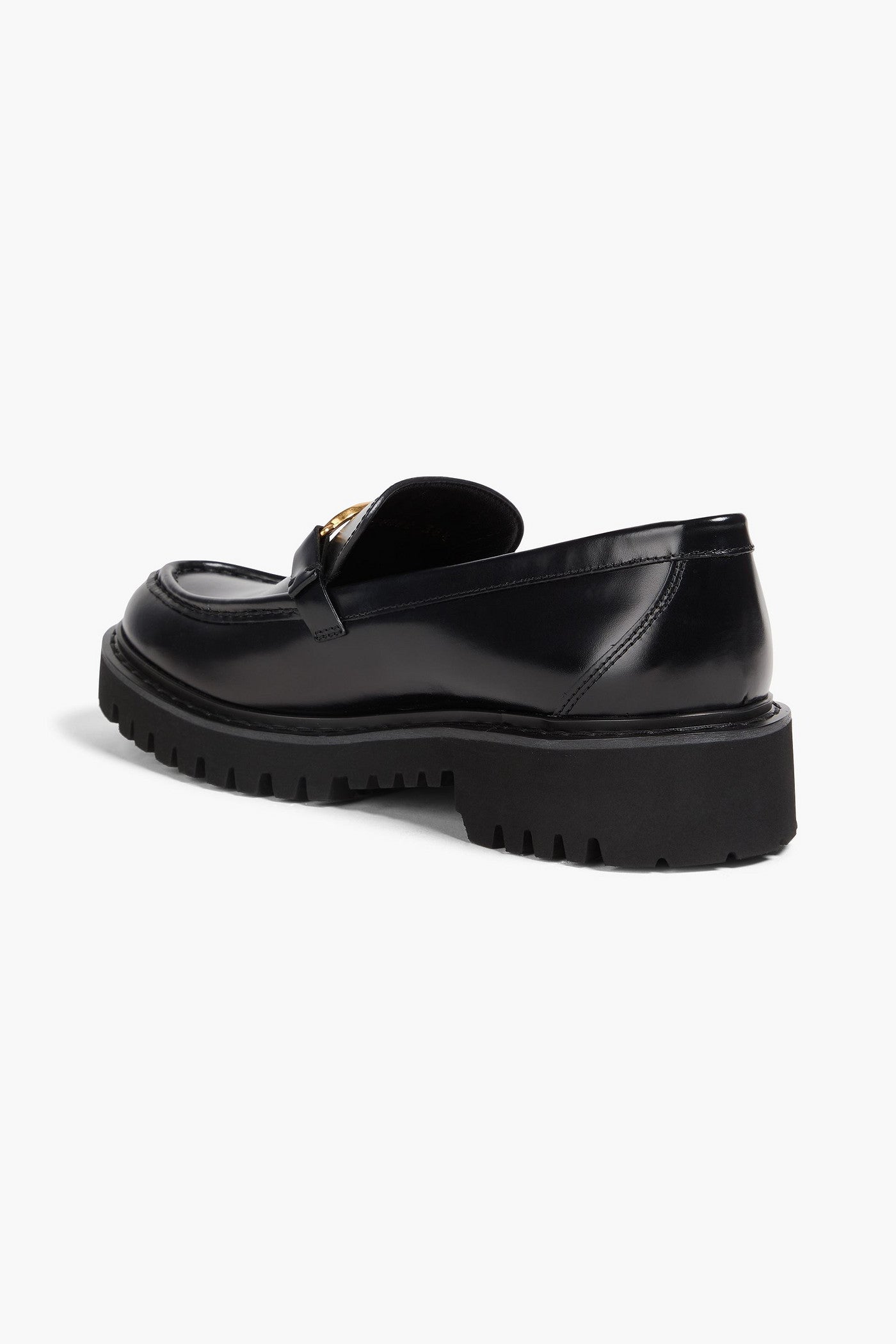 Valentino Garavani Vlogo Glossed-Leather Loafers Black Women's