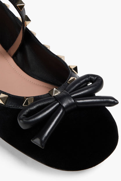 Valentino Garavani Rockstud Leather-Trimmed Velvet Ballet Flats Black Women's