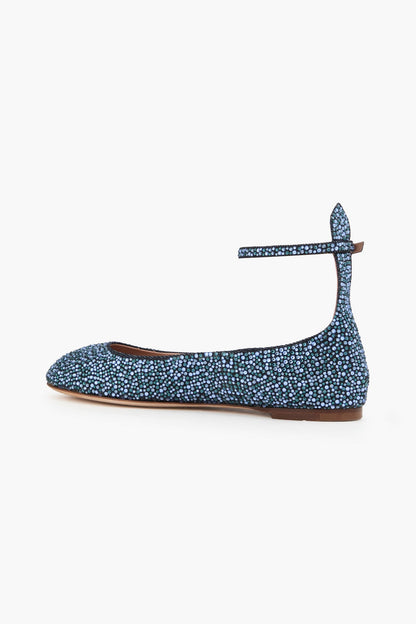 Valentino Garavani Tan-Go Crystal-Embellished Denim Ballet Flats Dark Denim Women's