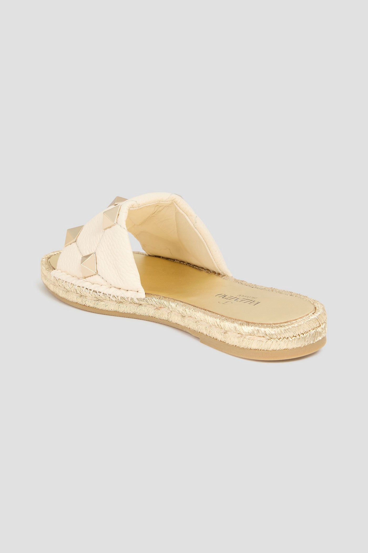 Valentino Garavani Roman Stud Quilted Pebbled-Leather Espadrille Slides Ivory Women's