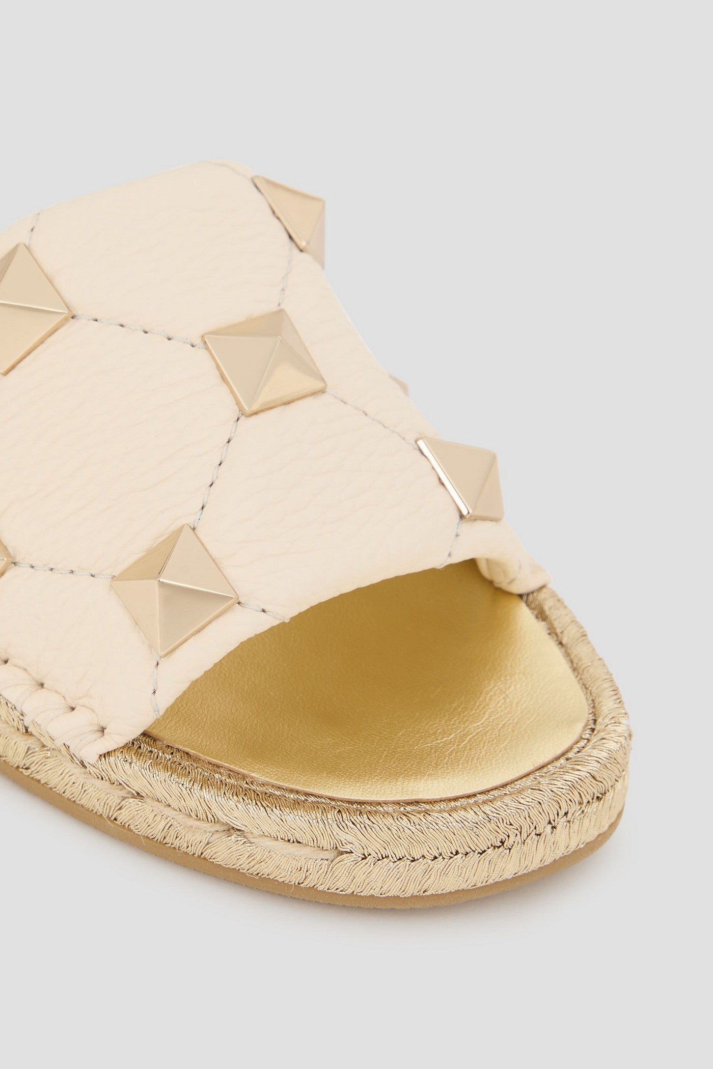 Valentino Garavani Roman Stud Quilted Pebbled-Leather Espadrille Slides Ivory Women's
