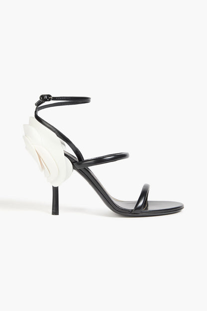 Valentino Garavani Roserouche 1959 Appliqud Leather Sandals Black Women's