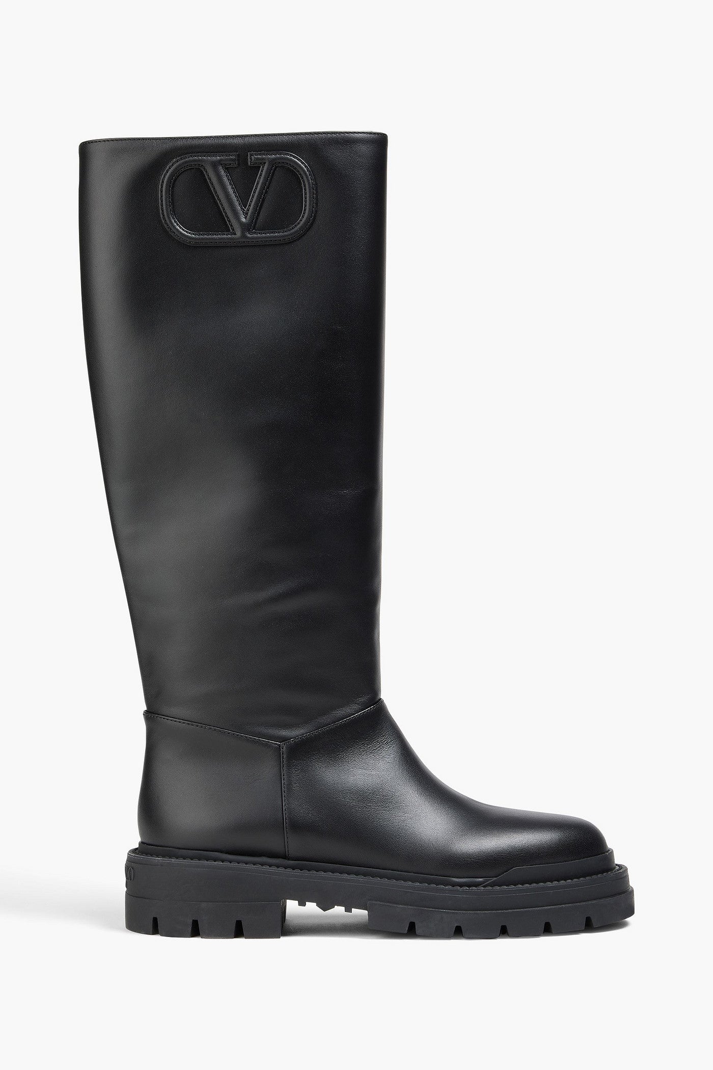 Valentino Garavani Vlogo Signature Leather Knee Boots Black Women's