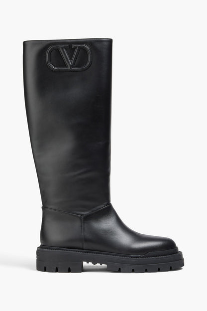 Valentino Garavani Vlogo Signature Leather Knee Boots Black Women's