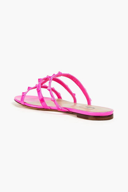 Valentino Garavani Rockstud Patent-Leather Sandals Bright Pink Women's