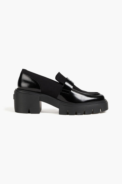 Stuart Weitzman Soho Gabardine And Glossed-Leather Loafers Black Women's