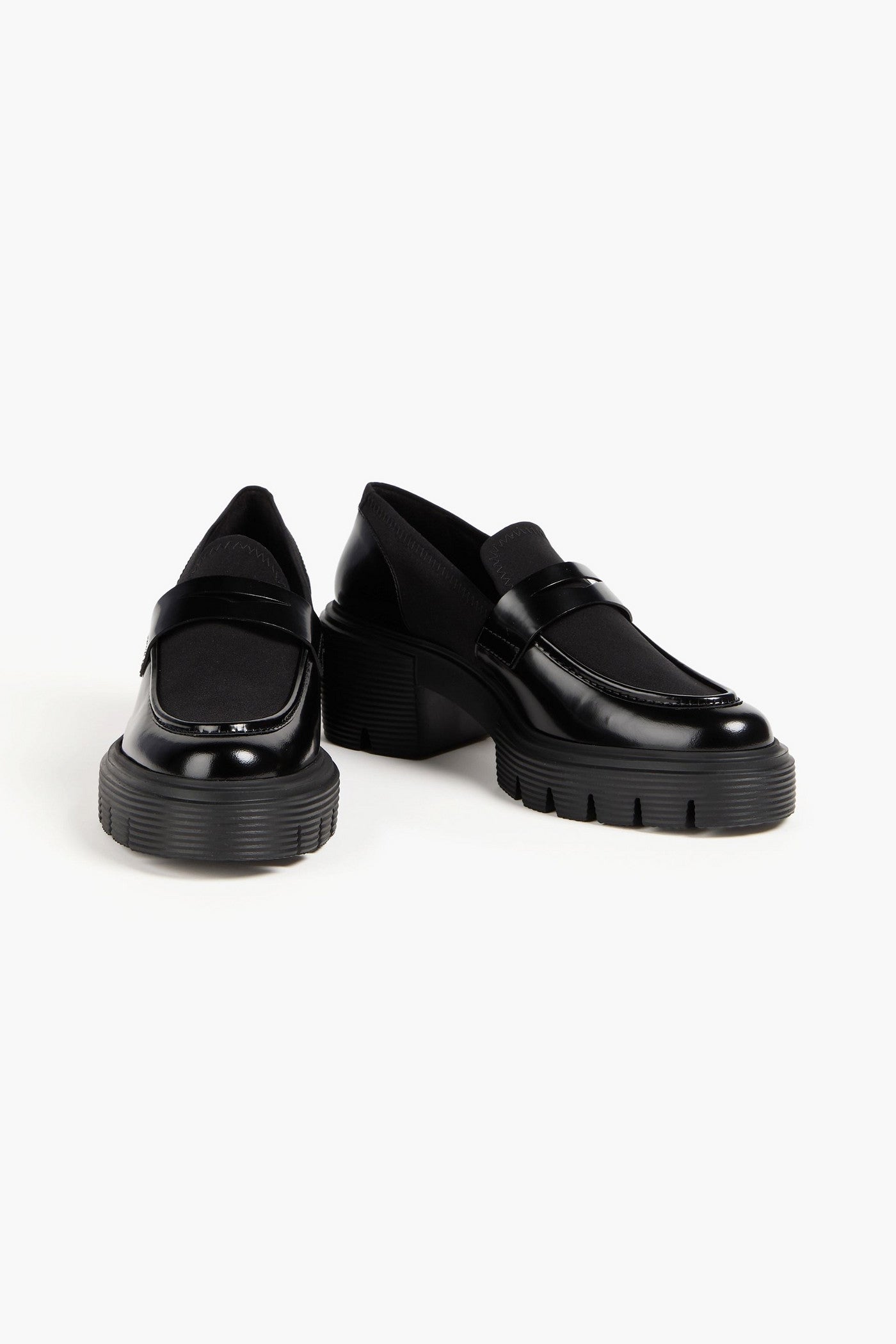 Stuart Weitzman Soho Gabardine And Glossed-Leather Loafers Black Women's