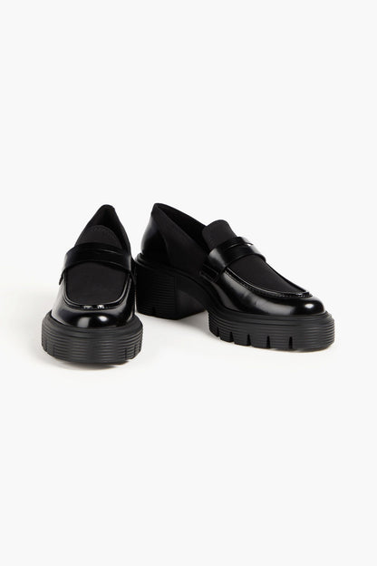 Stuart Weitzman Soho Gabardine And Glossed-Leather Loafers Black Women's