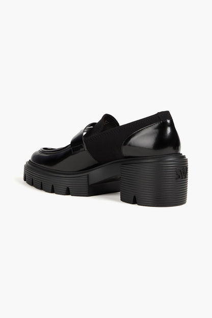 Stuart Weitzman Soho Gabardine And Glossed-Leather Loafers Black Women's
