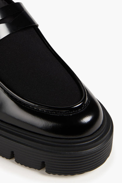 Stuart Weitzman Soho Gabardine And Glossed-Leather Loafers Black Women's
