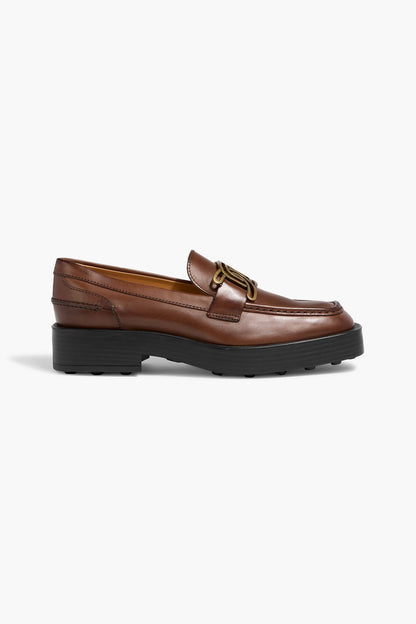 Tod's Kate Embellished Leather Platform Loafers Brown Women's