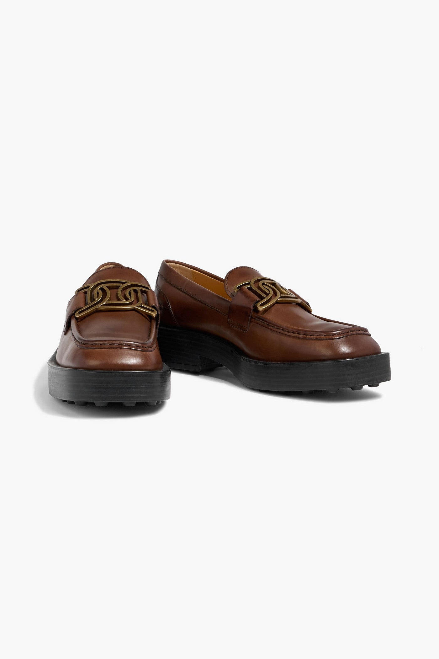 Tod's Kate Embellished Leather Platform Loafers Brown Women's