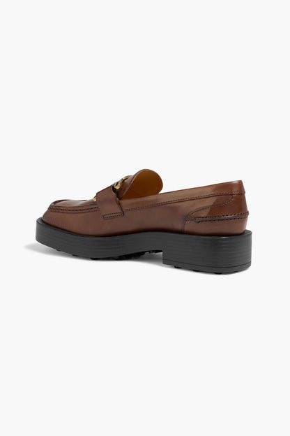 Tod's Kate Embellished Leather Platform Loafers Brown Women's