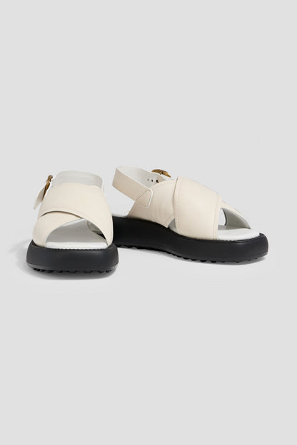 Tod's Leather Platform Slingback Sandals Ecru Women's