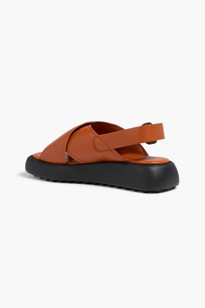 Tod's Leather Platform Slingback Sandals Tan Women's