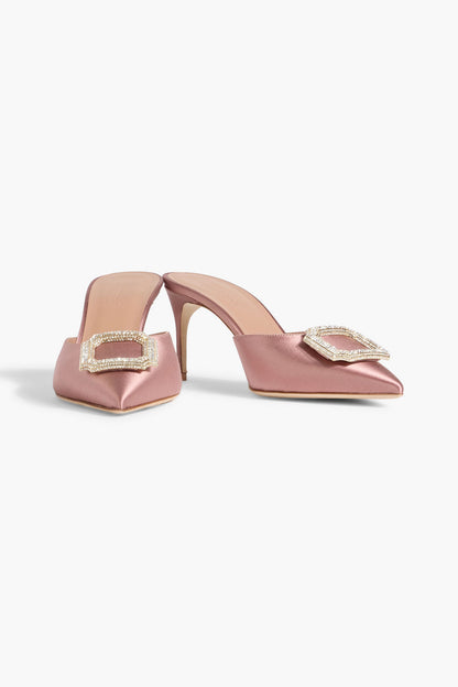 Malone Souliers Mona 70 Crystal-Embellished Satin Mules Rose Gold Women's