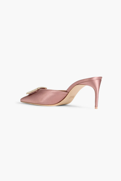 Malone Souliers Mona 70 Crystal-Embellished Satin Mules Rose Gold Women's