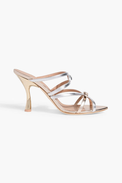 Malone Souliers Bowrama 90 Bow-Detailed Metallic Leather Mules Silver Women's