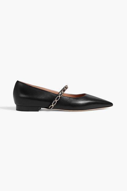 Malone Souliers Virna Chain-Embellished Leather Mary Jane Flats Black Women's