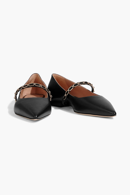 Malone Souliers Virna Chain-Embellished Leather Mary Jane Flats Black Women's